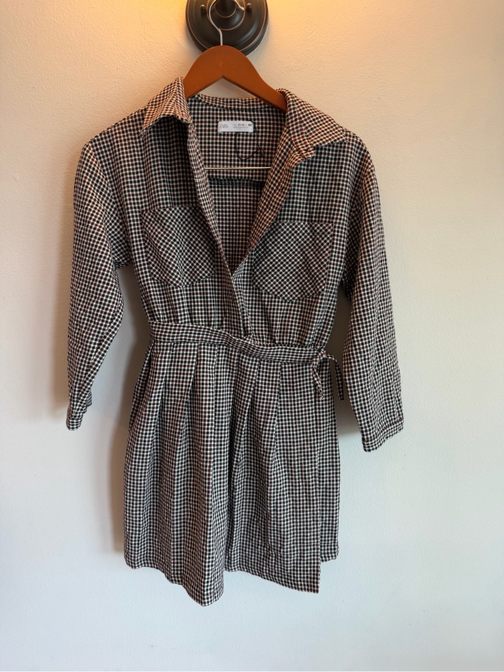 Checked Button-Front Shirt Dress in Black & White girls 11-12